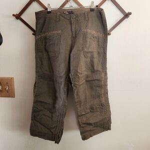 Prana Linen Cotton Blend Capri Pant Wideleg Cargo Brown Medium 6